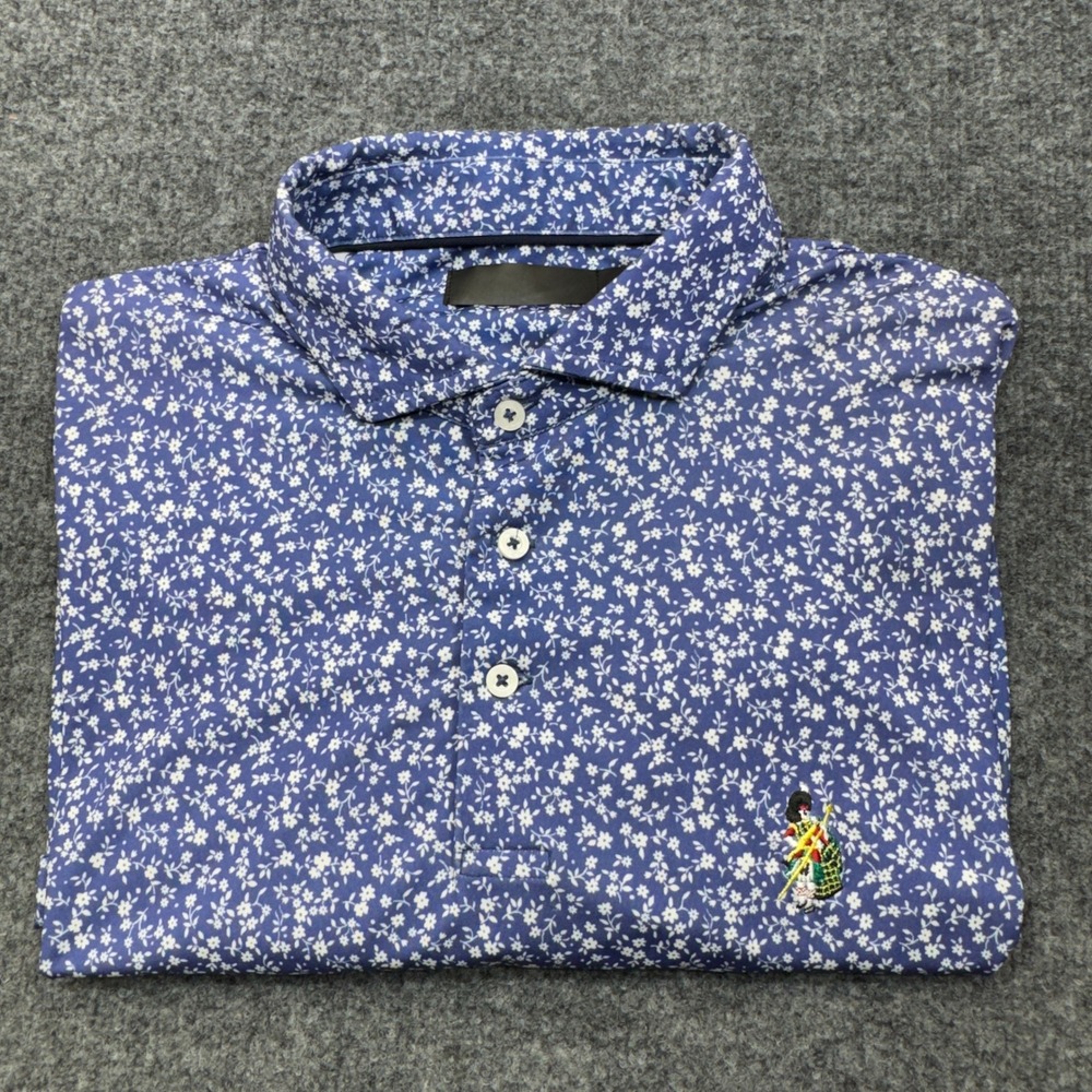 RLX Ralph Lauren Polo Shirt Mens 2XL Blue Floral Highlands CC Golf Classic Fit